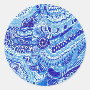 Adesivo arte com padrão estilo Ming azul real e branco