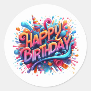 Adesivo Arte com palavras de Feliz Aniversário