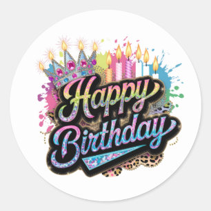 Adesivo Arte com palavras de Feliz Aniversário fofo para s