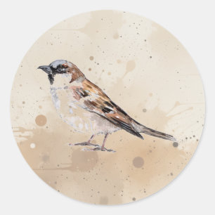 Adesivo Arte de Animal de Aguarela de Pássaro Pardal Fofo
