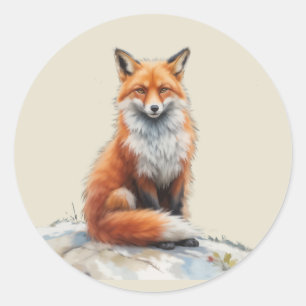 Adesivo Arte de Animal Selvagem Raposa Vermelha Aquarela