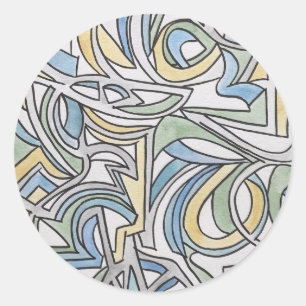 Adesivo Arte de Aquarela em Reticulado Azul Verde Amarelo