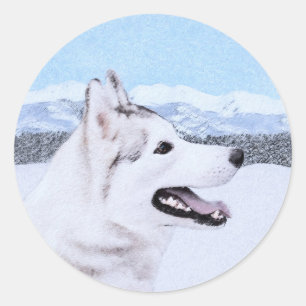 Adesivo Arte de Cão Siberiana (Prata e Branca)