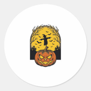 Adesivo Arte de Espantalho de Lua de Abóbora de Halloween