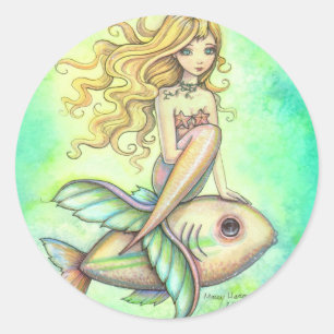 Adesivo Arte de Fantasia de Sereia e Peixe Fofos