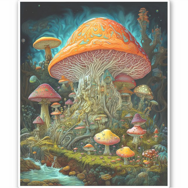 Adesivo Arte de Fantasia Surreal na Paisagem de Mushroom (Frente)
