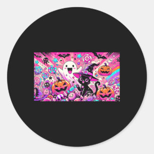 Adesivo Arte de Fantasma e Gato Preto Kawaii Fofa de Hallo