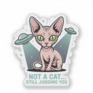 Adesivo Arte de Humor Alienígena OVNI Gato Sphynx