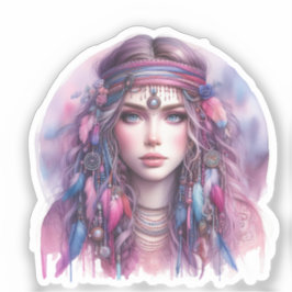 Adesivo Arte de IA Boho Girl Moda Boêmia