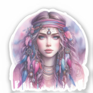 Adesivo Arte de IA Boho Girl Moda Boêmia