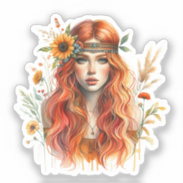 Adesivo Arte de IA Boho Girl Moda Boêmia