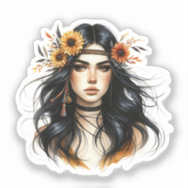 Adesivo Arte de IA Boho Girl Moda Boêmia