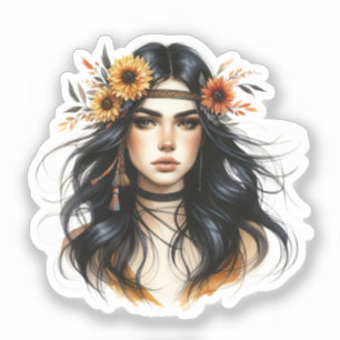 Adesivo Arte de IA Boho Girl Moda Boêmia
