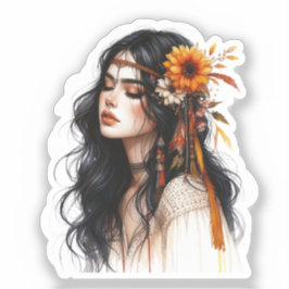 Adesivo Arte de IA Boho Girl Moda Boêmia