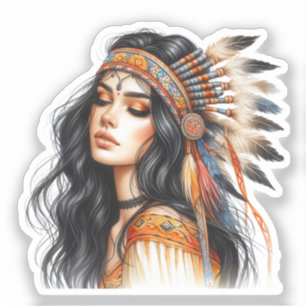 Adesivo Arte de IA Boho Girl Moda Boêmia