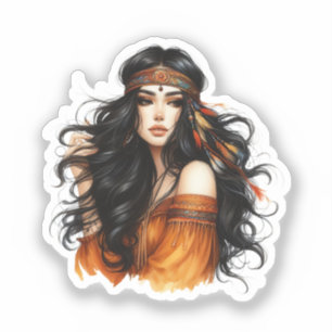 Adesivo Arte de IA Boho Girl Moda Boêmia
