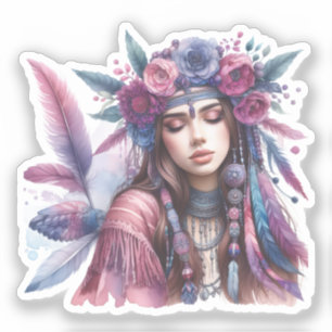 Adesivo Arte de IA Boho Girl Moda Boêmia