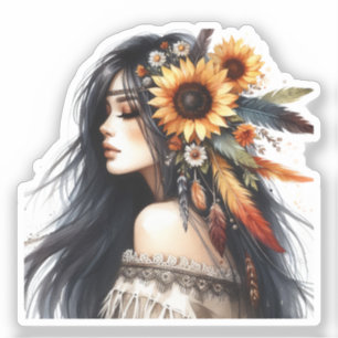 Adesivo Arte de IA Boho Girl Moda Boêmia