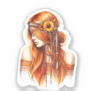 Adesivo Arte de IA Boho Girl Moda Boêmia