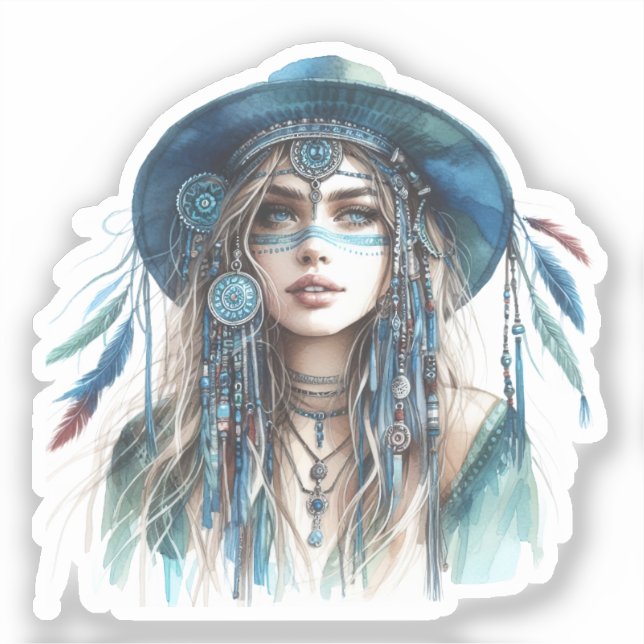 Adesivo Arte de IA Boho Girl Moda Boêmia (Frente)