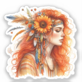 Adesivo Arte de IA Boho Girl Moda Boêmia