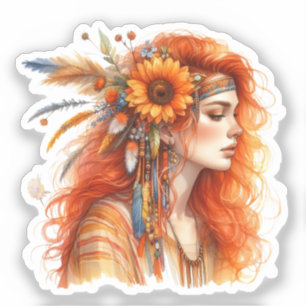 Adesivo Arte de IA Boho Girl Moda Boêmia