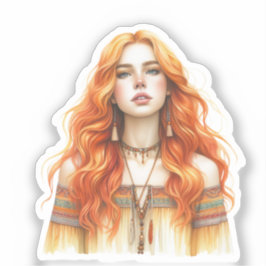 Adesivo Arte de IA Boho Girl Moda Boêmia