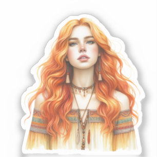 Adesivo Arte de IA Boho Girl Moda Boêmia
