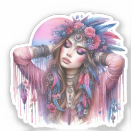 Adesivo Arte de IA Boho Girl Moda Boêmia