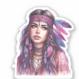 Adesivo Arte de IA Boho Girl Moda Boêmia
