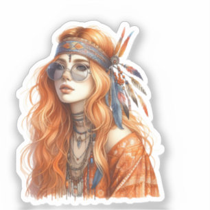 Adesivo Arte de IA Boho Girl Moda Boêmia