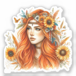 Adesivo Arte de IA Boho Girl Moda Boêmia