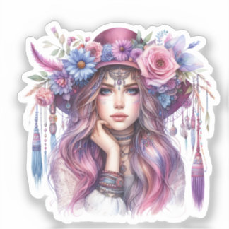 Adesivo Arte de IA Boho Girl Moda Boêmia