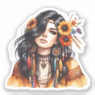 Adesivo Arte de IA Boho Girl Moda Boêmia