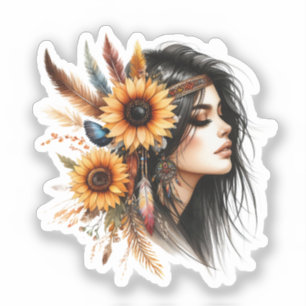 Adesivo Arte de IA Boho Girl Moda Boêmia