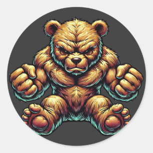 Adesivo Arte de ilustração colorida do Urso Muscular Irrit