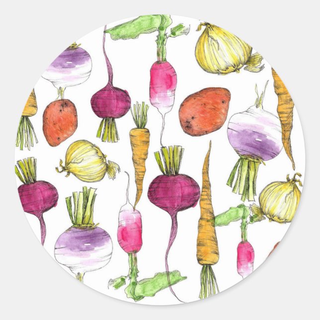 Adesivo Arte de Ilustração de Aquarela Vegetal Raiz (Frente)