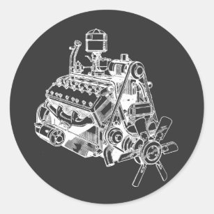Adesivo Quadrado Ilustração do desenho do motor de carro de corrida