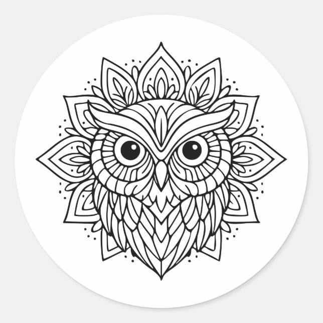 Adesivo Arte de Linha Cabeça de Coruja Mandala (Frente)