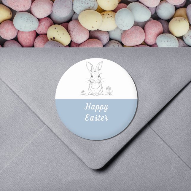 Adesivo Arte de Linha de Coelho Bonito - Felz pascoa Stick (Cute Rabbit Line Art - Happy Easter Sticker)