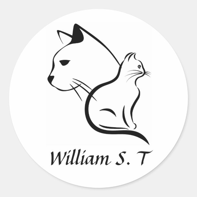 Adesivo Arte de Linha de Gato Preto e Branco com Nome Pers (Frente)