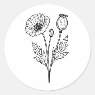 Adesivo Arte de Linha Flor Botânica de Papoula