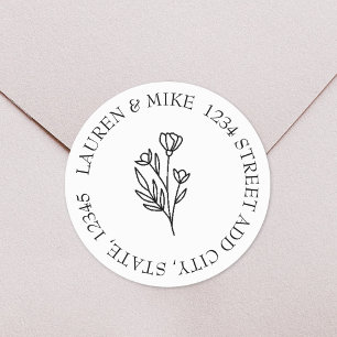 Adesivo Arte de Linha Floral Endereço de Devolução Redondo