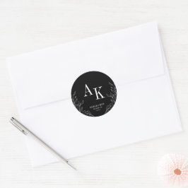 Adesivo Arte de Linha Floral Rústico Preto Elegante Nome d