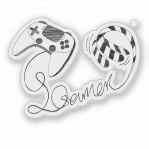 Adesivo Arte de Linha Minimalista de Gato Gamer - Cabo de 