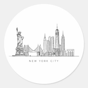 Adesivo Arte de Linha Minimalista do Horizonte de Nova Yor