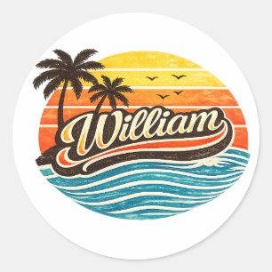 Adesivo Arte de Nome de Palmeira Pôr do Sol Retro – Willia