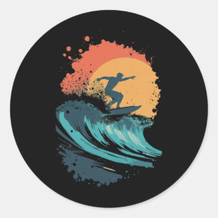 Adesivo Arte de Onda de Surf ao Pôr do Sol, Silhueta de Su