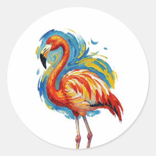 Adesivo Arte de Pássaro com Pincelada Abstrata de Flamingo