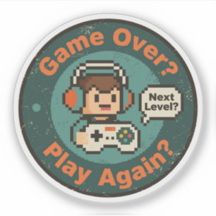 Adesivo Arte de Pixel Retro Jogo Game Over Jogar Novamente
